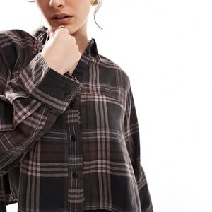 Express Green and Pink Plaid Shirt Sz S